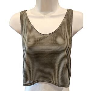Lululemon sz 6 (?) Army green sheer striped see through cropped relaxed tank top